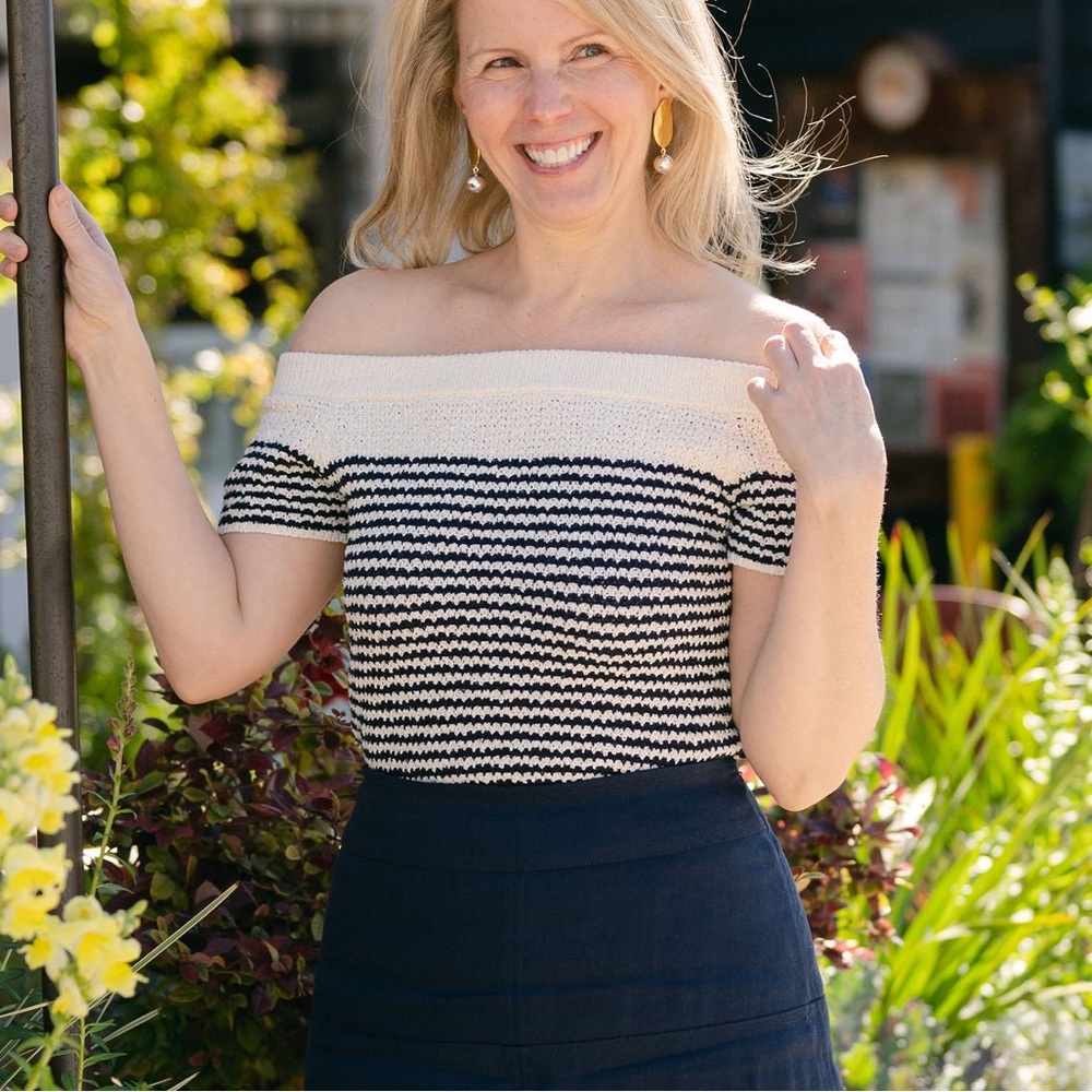 Tanya Taylor Off-Shoulder Sweater - Black and Cream